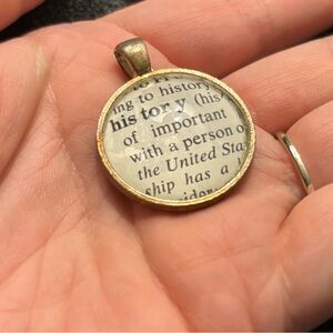Handmade Resin Pendant with "History" Dictionary Text Design